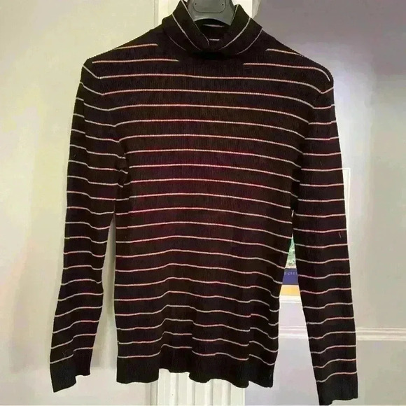 Coldwater Creek Long Sleeve Turtleneck Sweater Size 8 Black Gold Fall Mid Weight - Picture 5 of 7